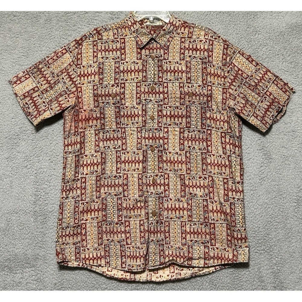 Orvis Shirt Mens L Short Sleeve Button Up Aztec Tribal Southwest Outdoor VTG Pkt